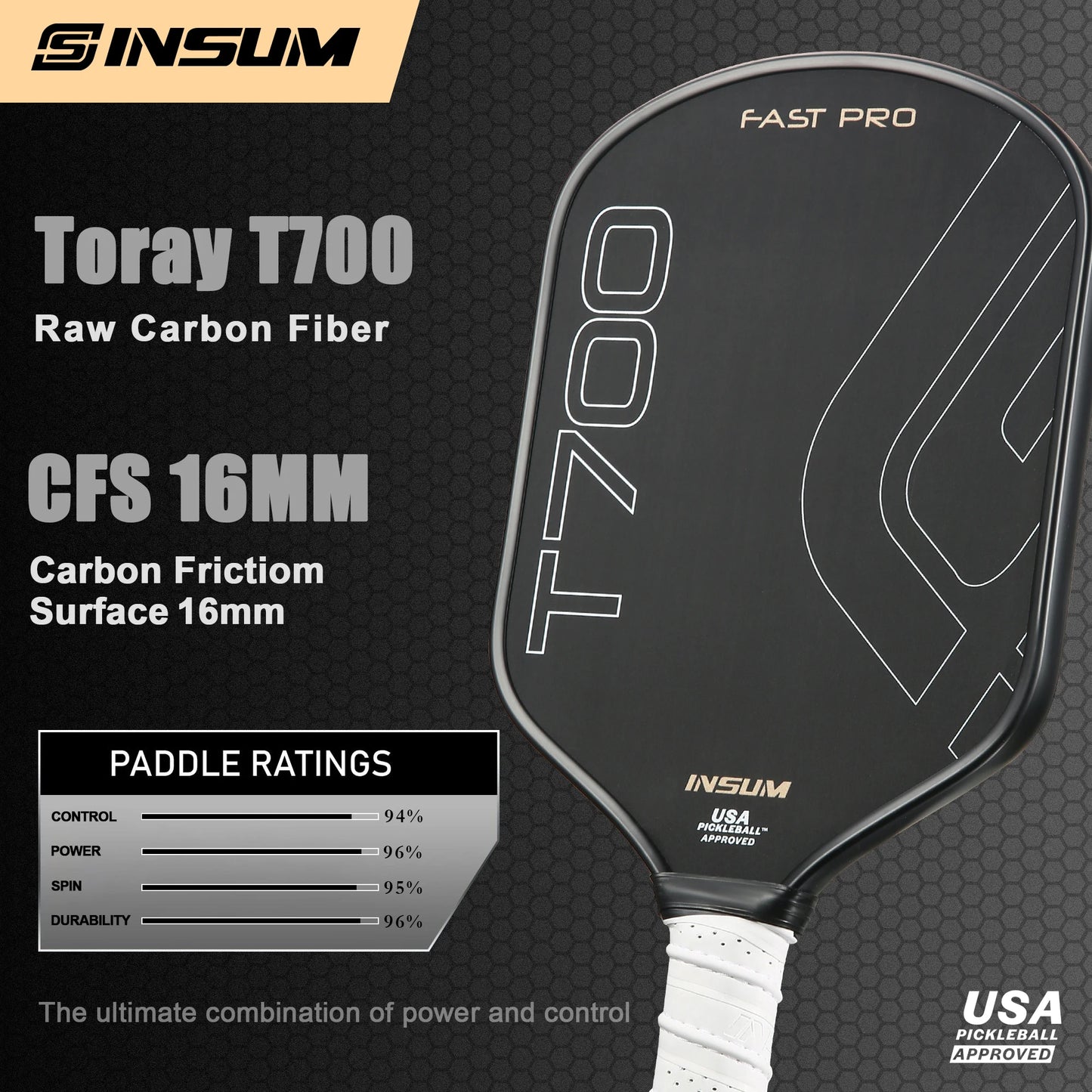 INSUM T700 Pickleball Paddle USAPA Approved Raw Carbon Fiber Foam 3 Days Delivery