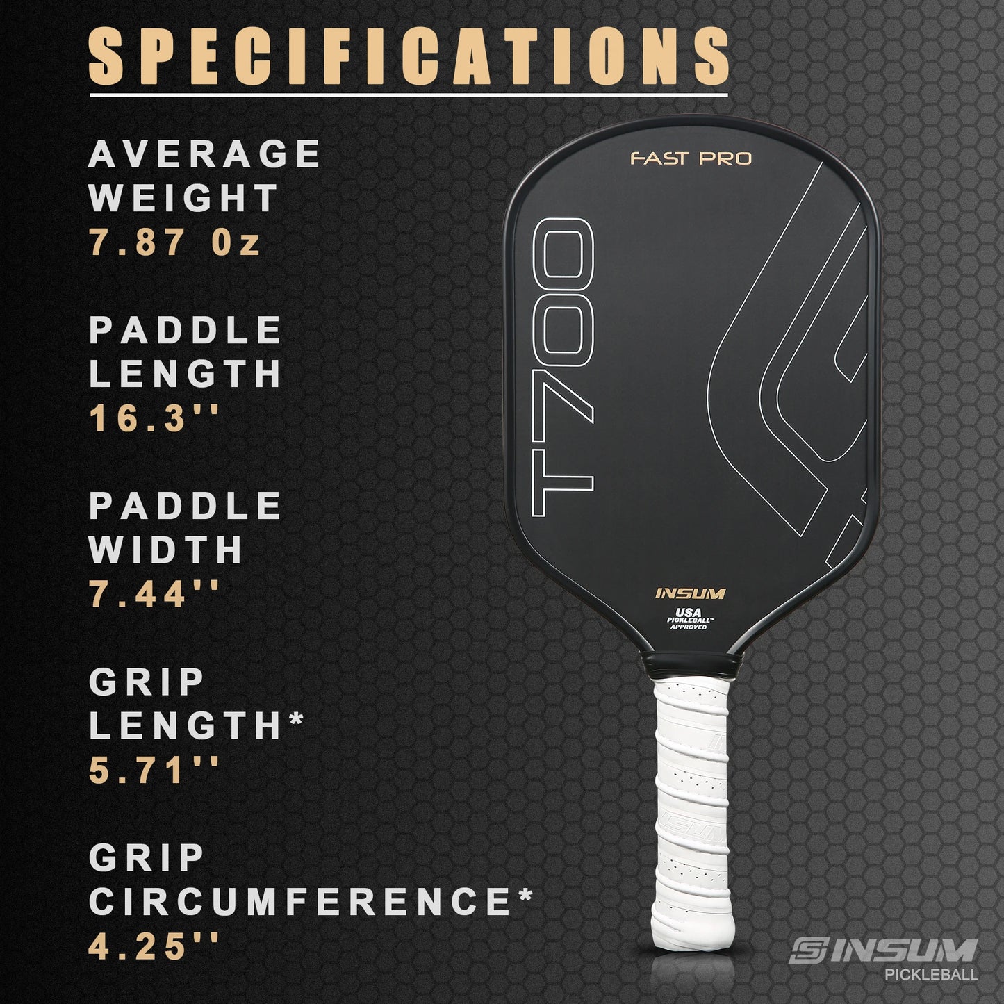 INSUM T700 Pickleball Paddle USAPA Approved Raw Carbon Fiber Foam 3 Days Delivery